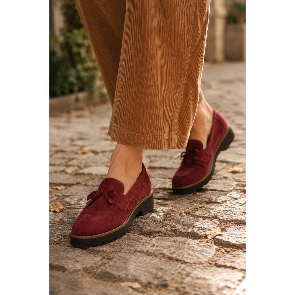 NEW Vionic Finley Suede Loafers Bow Comfort Wedge Women 7 SYRAH RED COMFORT